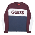 GUESS Mens Maroon & White & Blue Crew Neck L Cotton Blend Sweatshirt