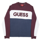 GUESS Mens Maroon & White & Blue Crew Neck L Cotton Blend Sweatshirt