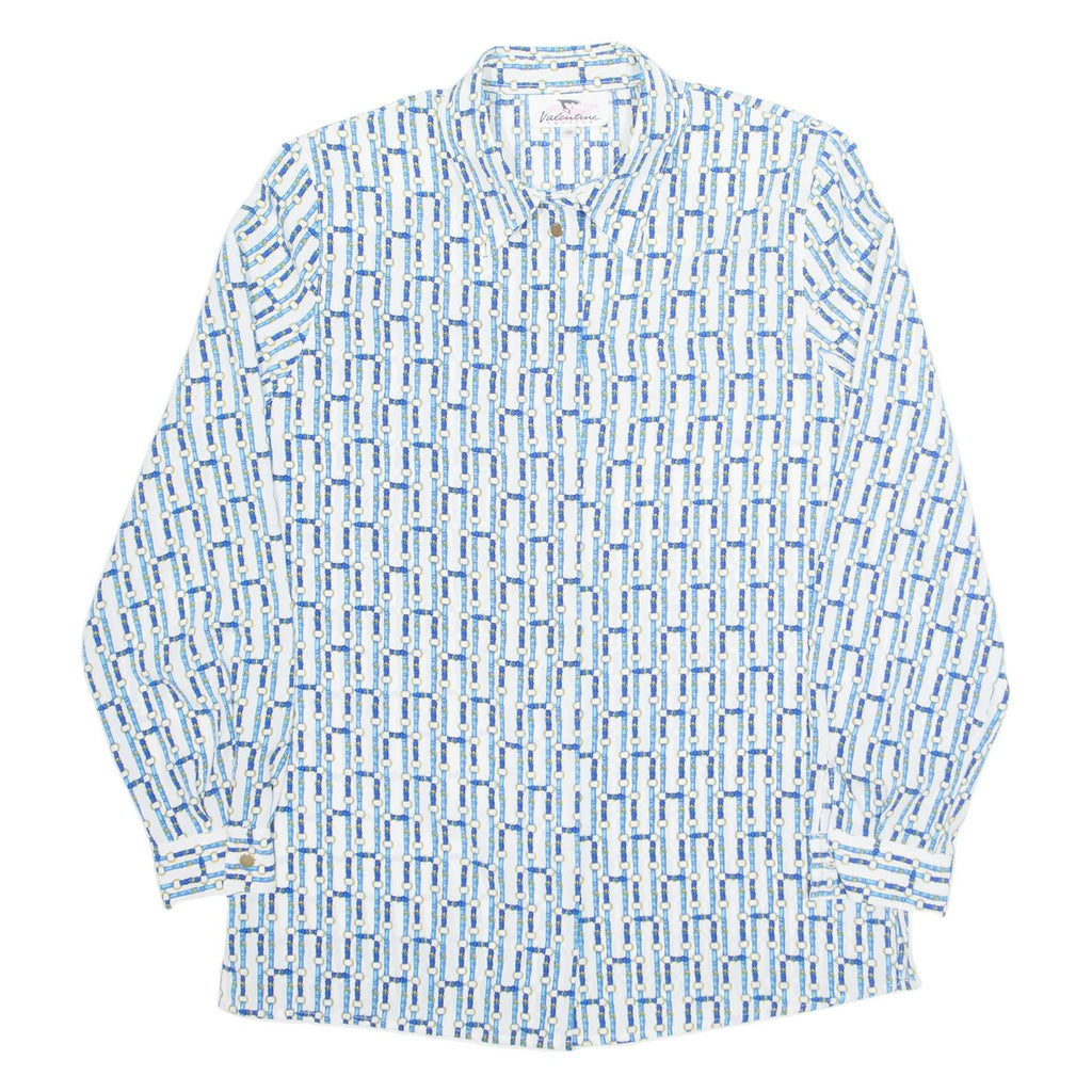 VALENTINE Womens Printed Shirt Blue Collared Long Sleeve Geometric S