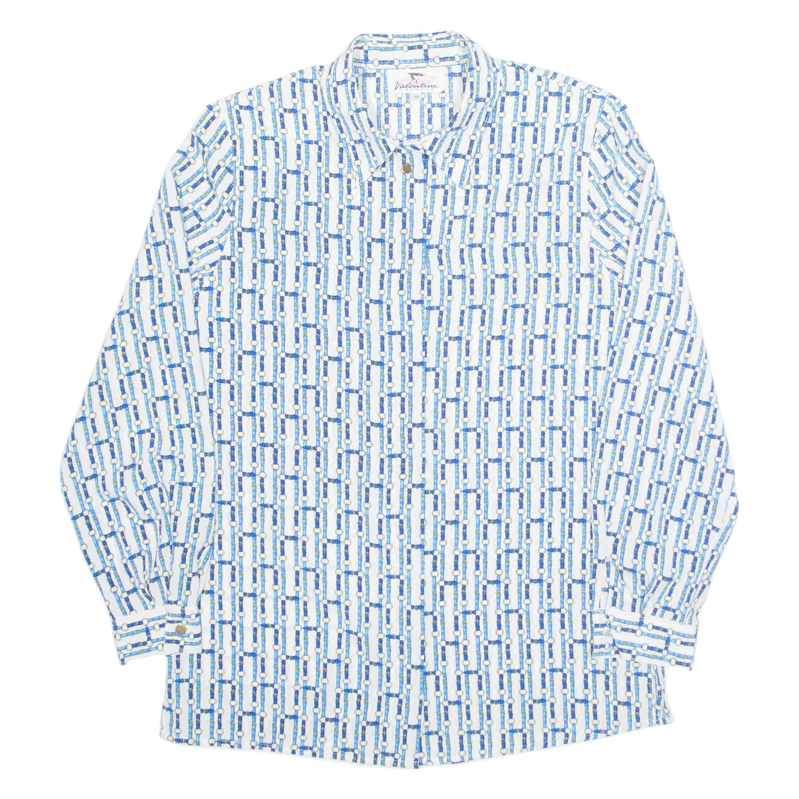 VALENTINE Womens Printed Shirt Blue Collared Long Sleeve Geometric S