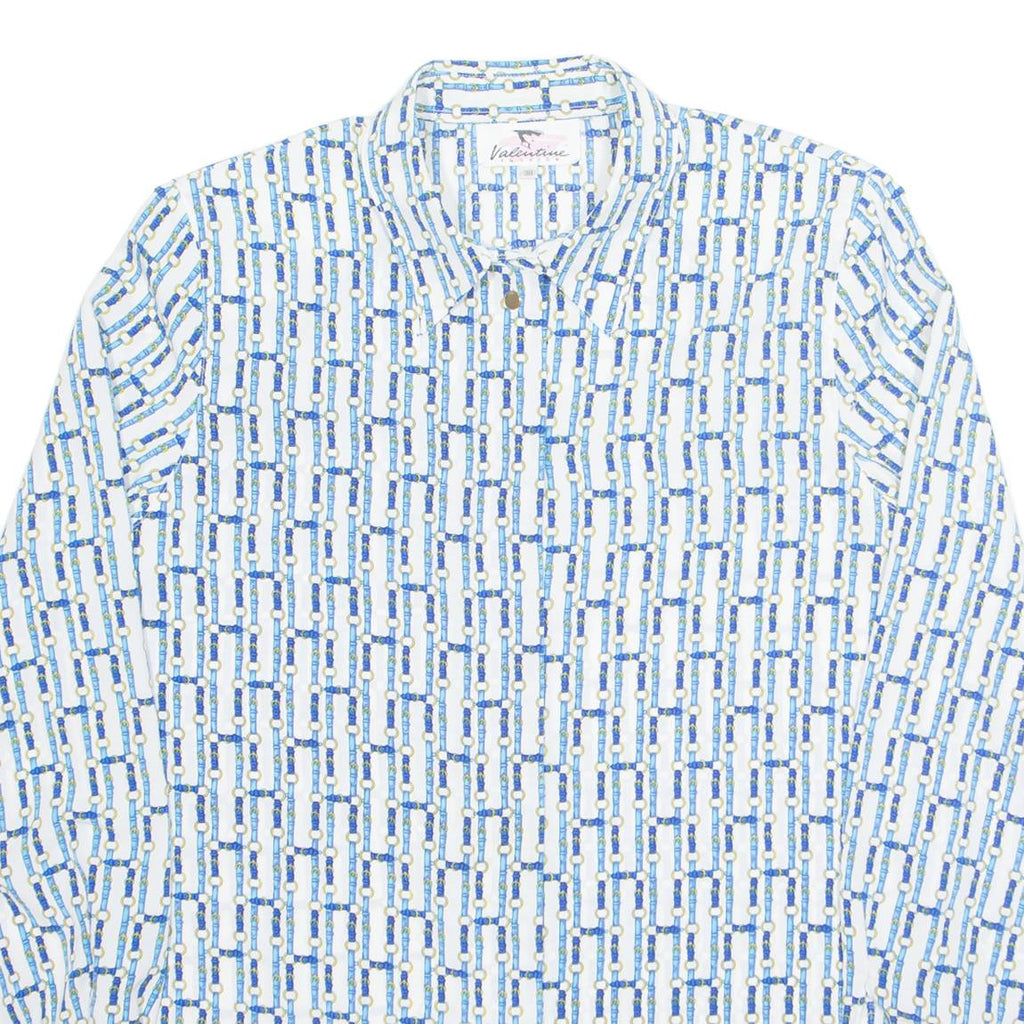 VALENTINE Womens Printed Shirt Blue Collared Long Sleeve Geometric S