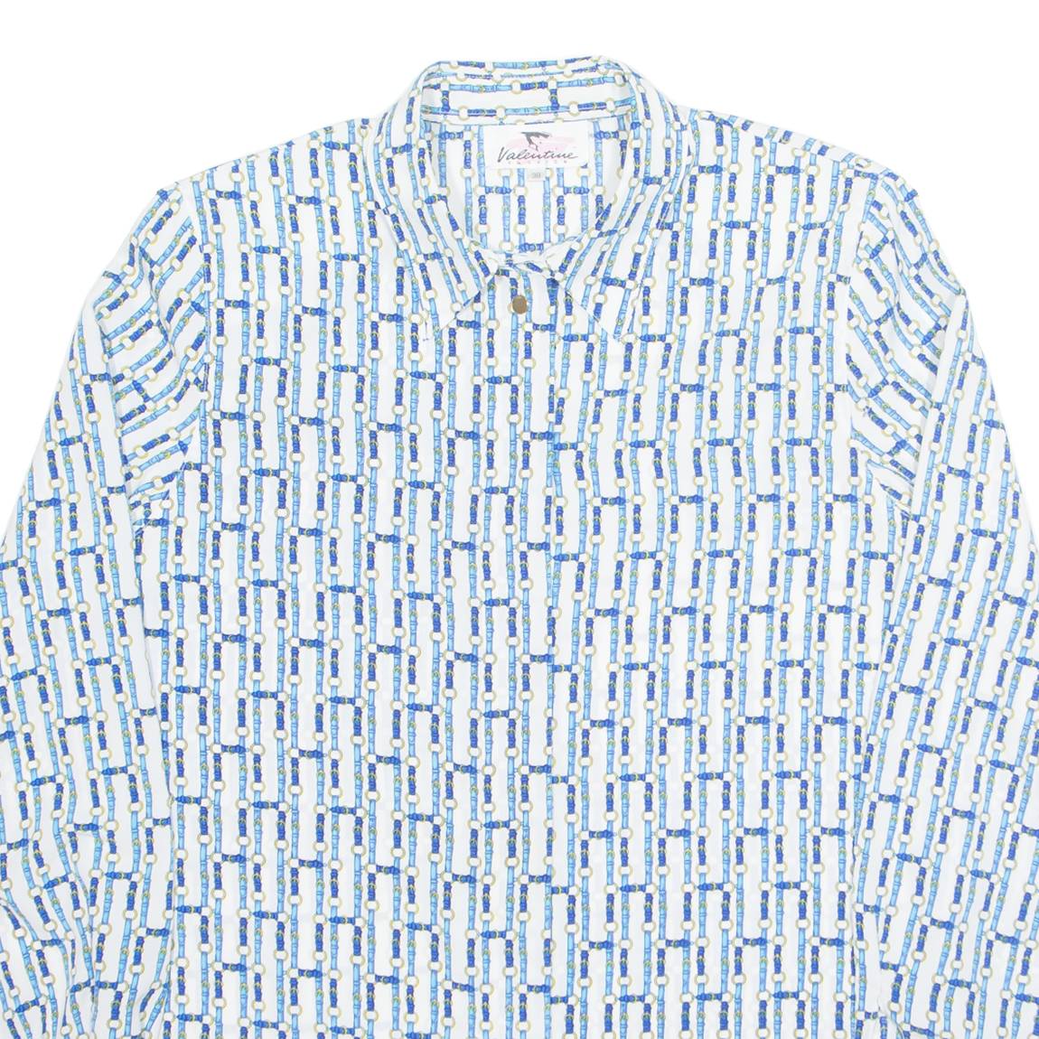 VALENTINE Womens Printed Shirt Blue Collared Long Sleeve Geometric S