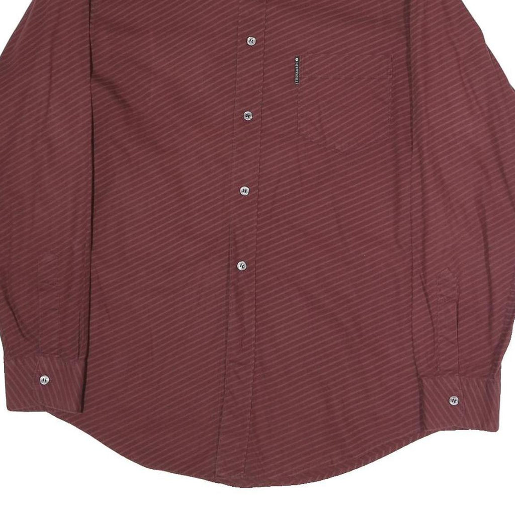 TRUSSARDI Mens Maroon Striped Shirt M Cotton Blend Classic Fit Long Sleeve