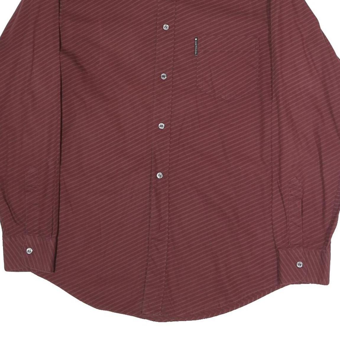 TRUSSARDI Mens Maroon Striped Shirt M Cotton Blend Classic Fit Long Sleeve