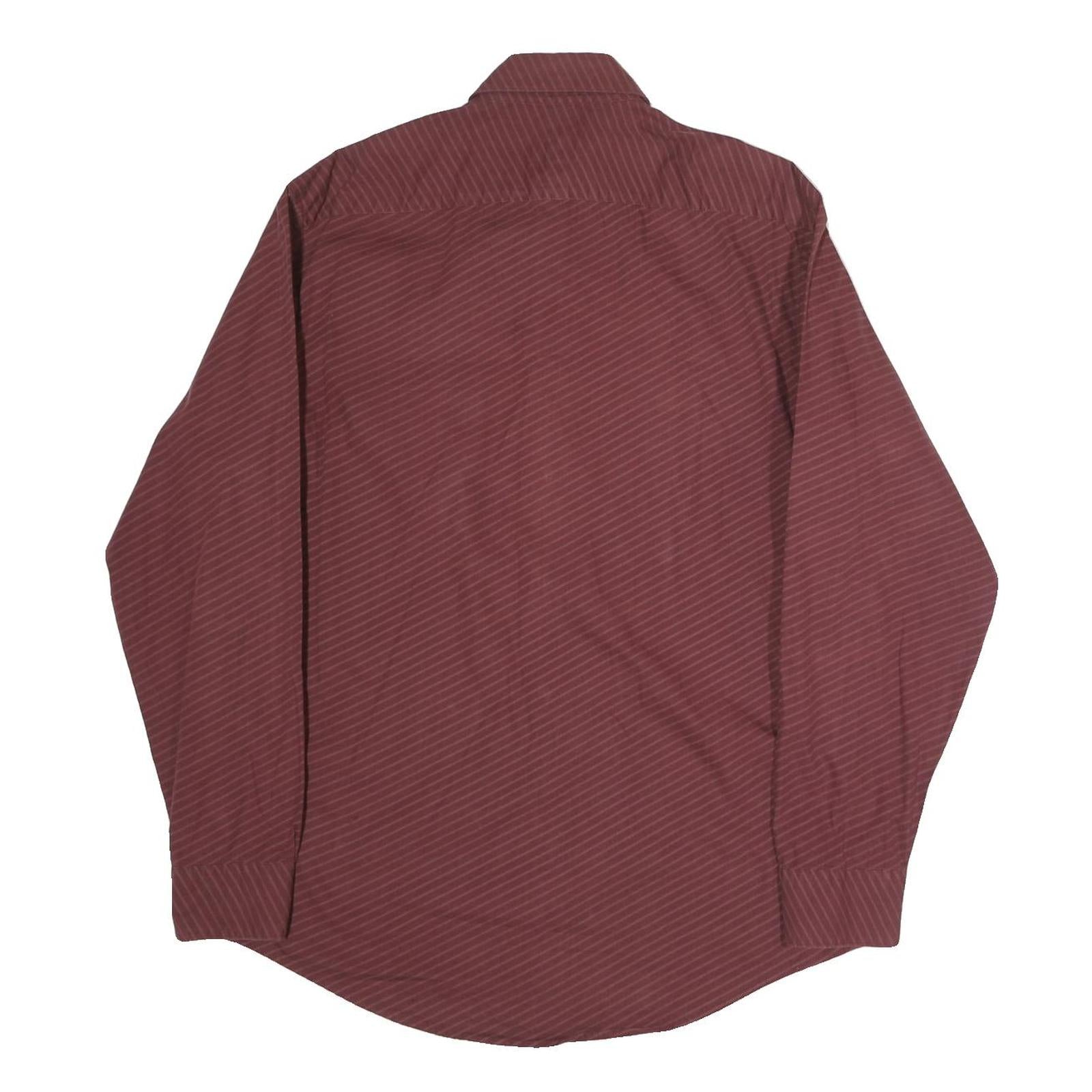 TRUSSARDI Mens Maroon Striped Shirt M Cotton Blend Classic Fit Long Sleeve