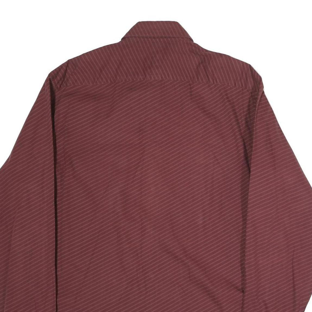 TRUSSARDI Mens Maroon Striped Shirt M Cotton Blend Classic Fit Long Sleeve