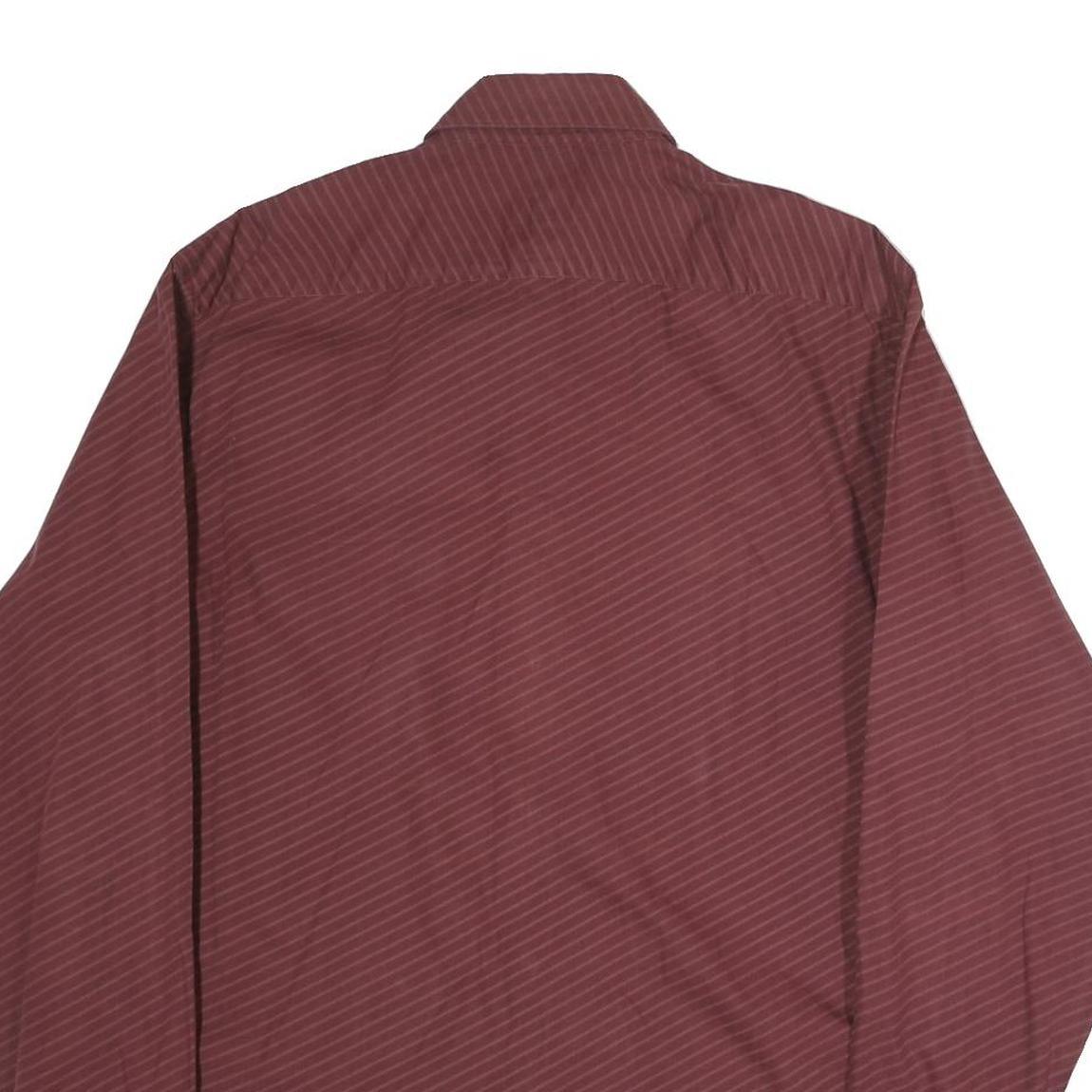 TRUSSARDI Mens Maroon Striped Shirt M Cotton Blend Classic Fit Long Sleeve
