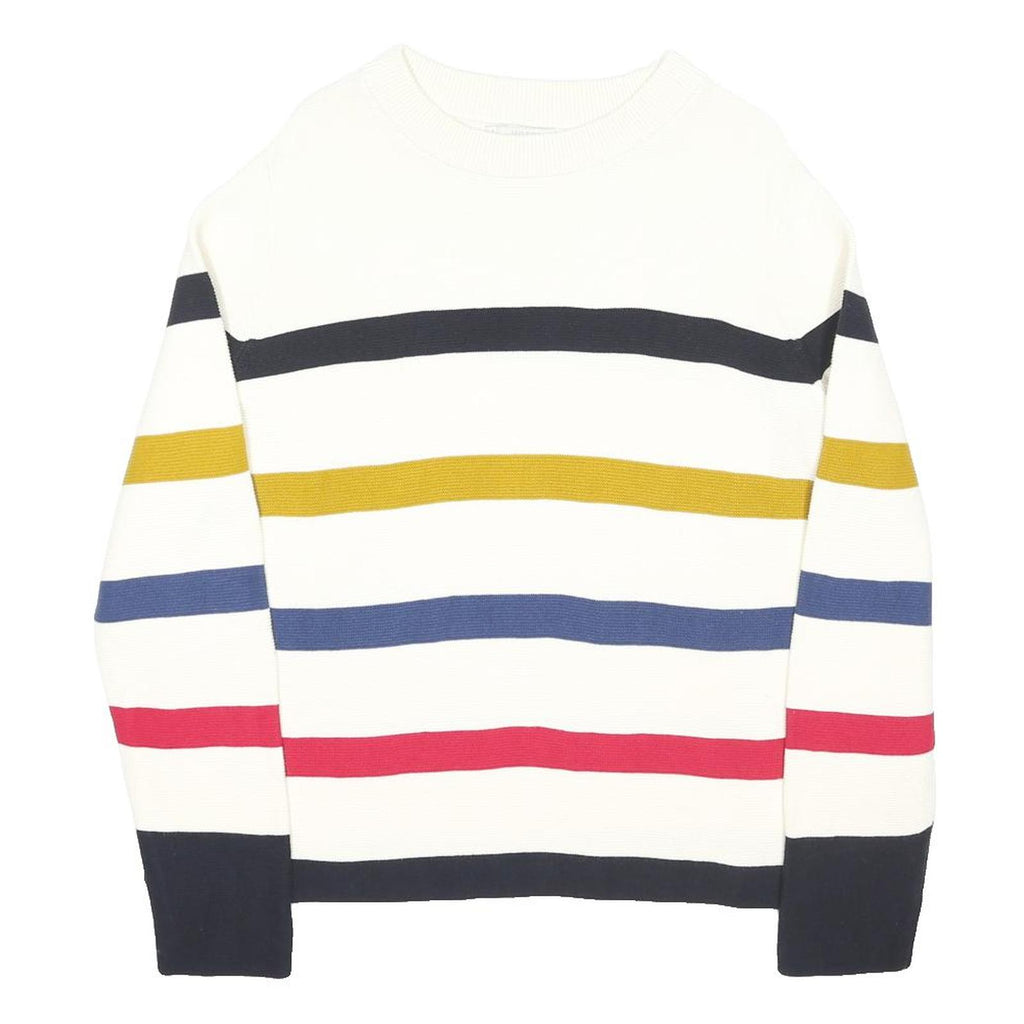 HOBBS LONDON Womens White Navy & Mustard & Blue Patterned Crew Neck Jumper L