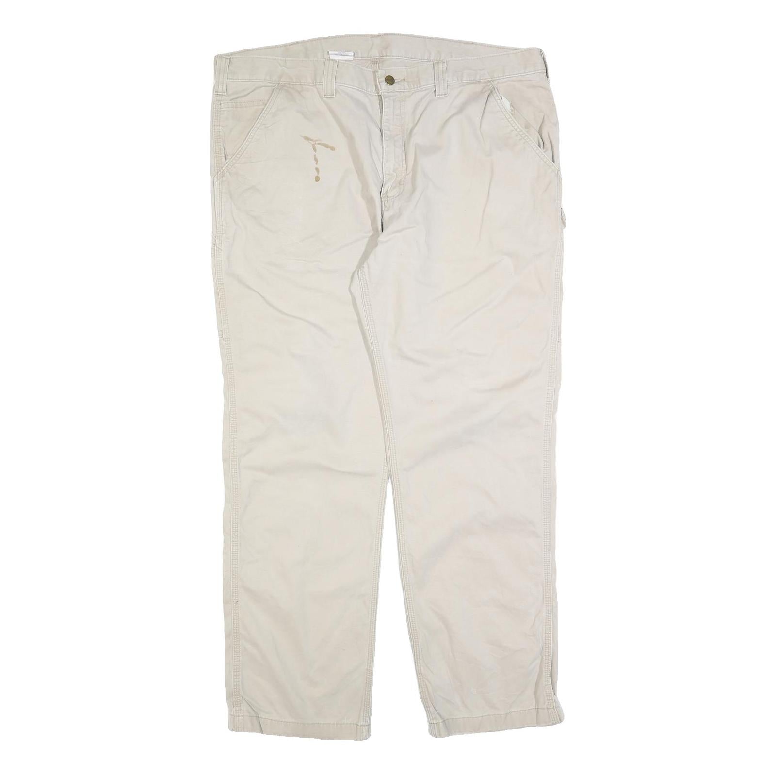 CARHARTT Mens Cotton Blend Beige Relaxed Straight Trousers W42 L32 Workwear