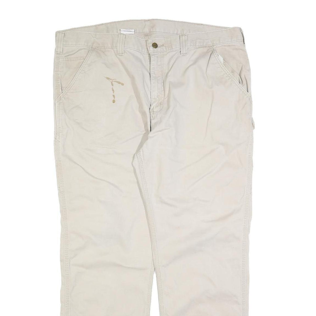 CARHARTT Mens Cotton Blend Beige Relaxed Straight Trousers W42 L32 Workwear