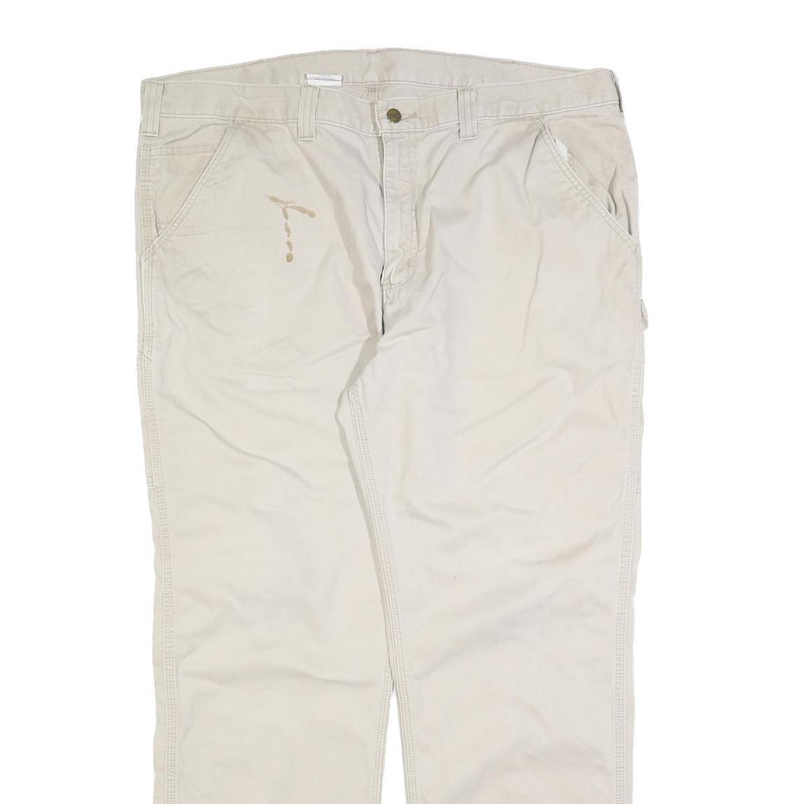 CARHARTT Mens Cotton Blend Beige Relaxed Straight Trousers W42 L32 Workwear