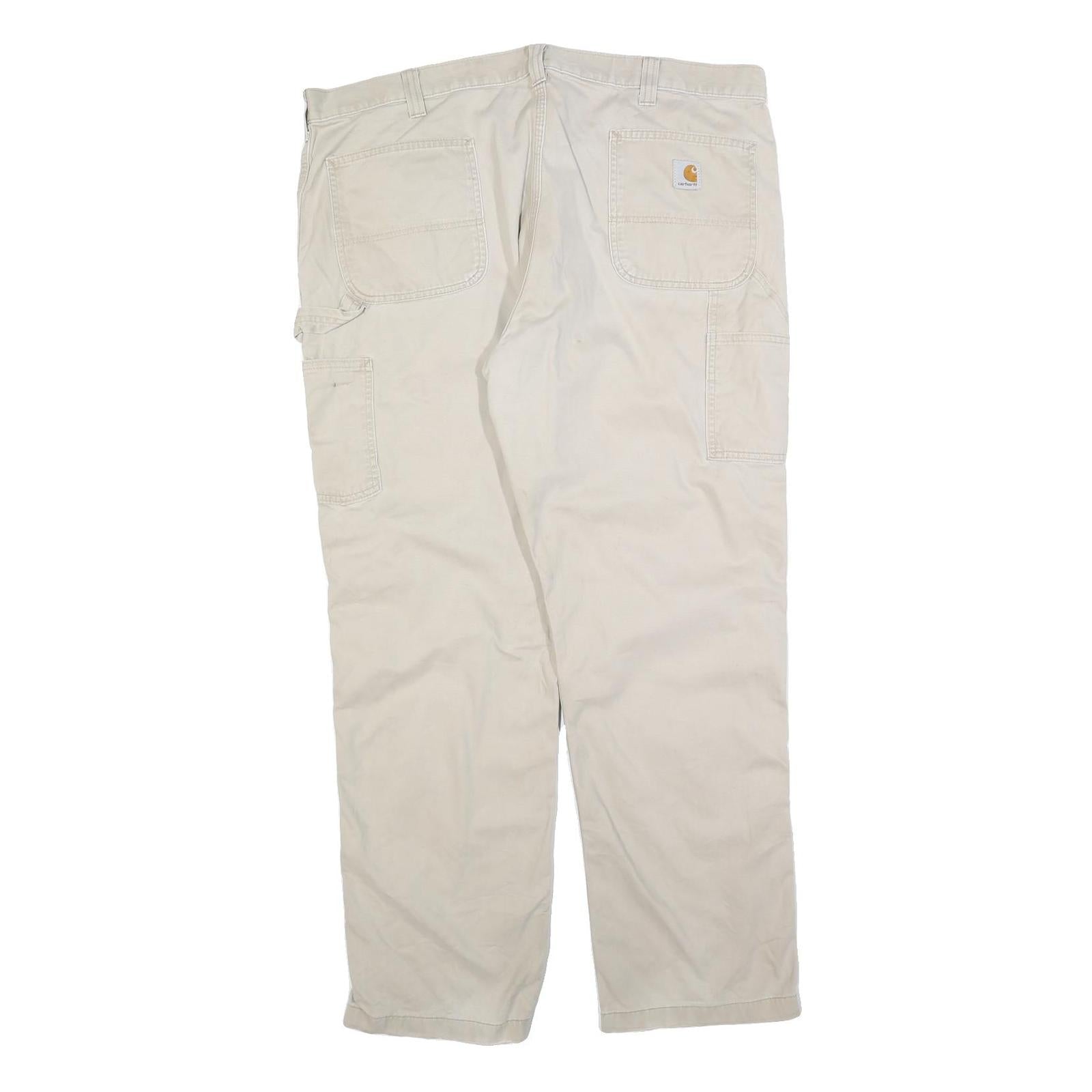 CARHARTT Mens Cotton Blend Beige Relaxed Straight Trousers W42 L32 Workwear