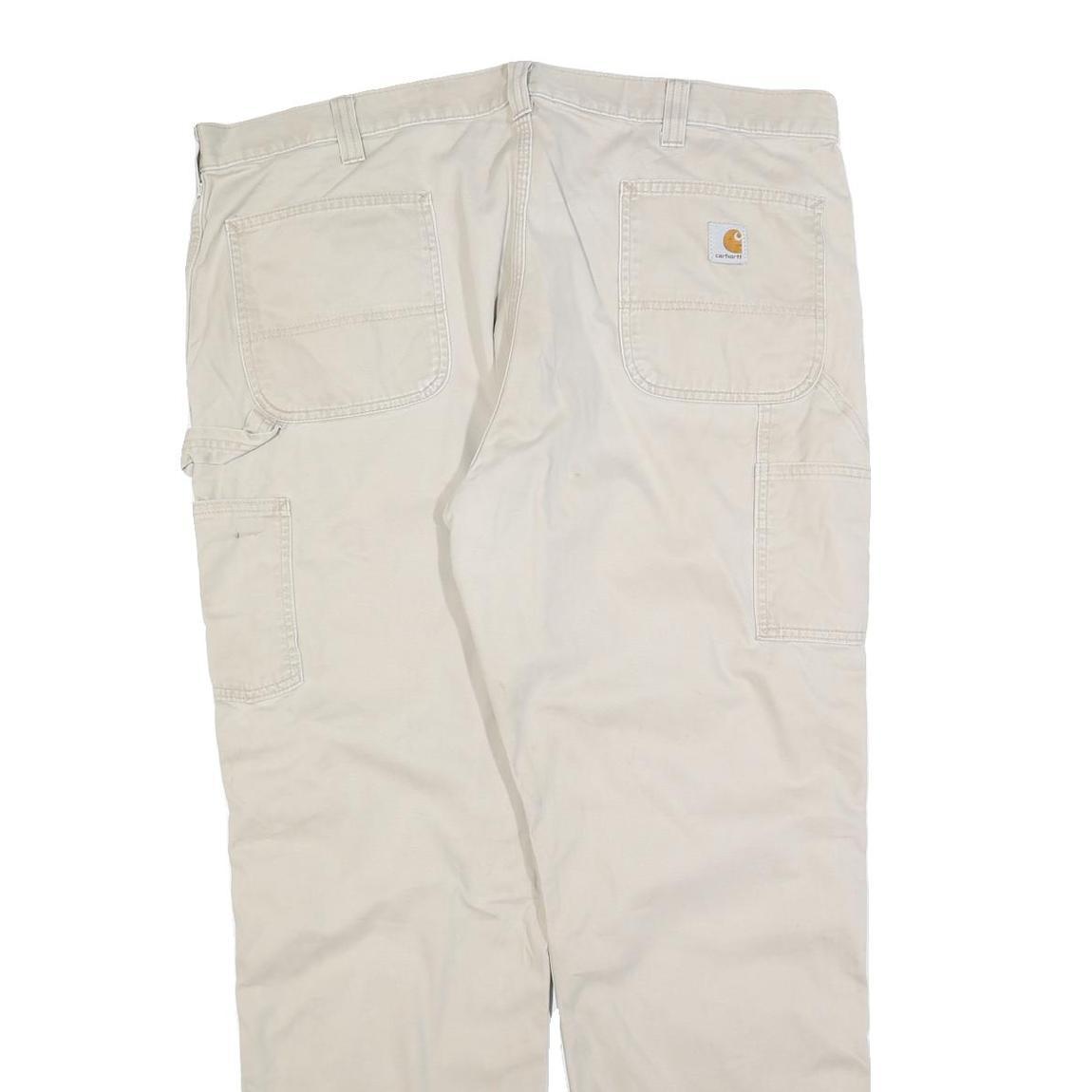 CARHARTT Mens Cotton Blend Beige Relaxed Straight Trousers W42 L32 Workwear