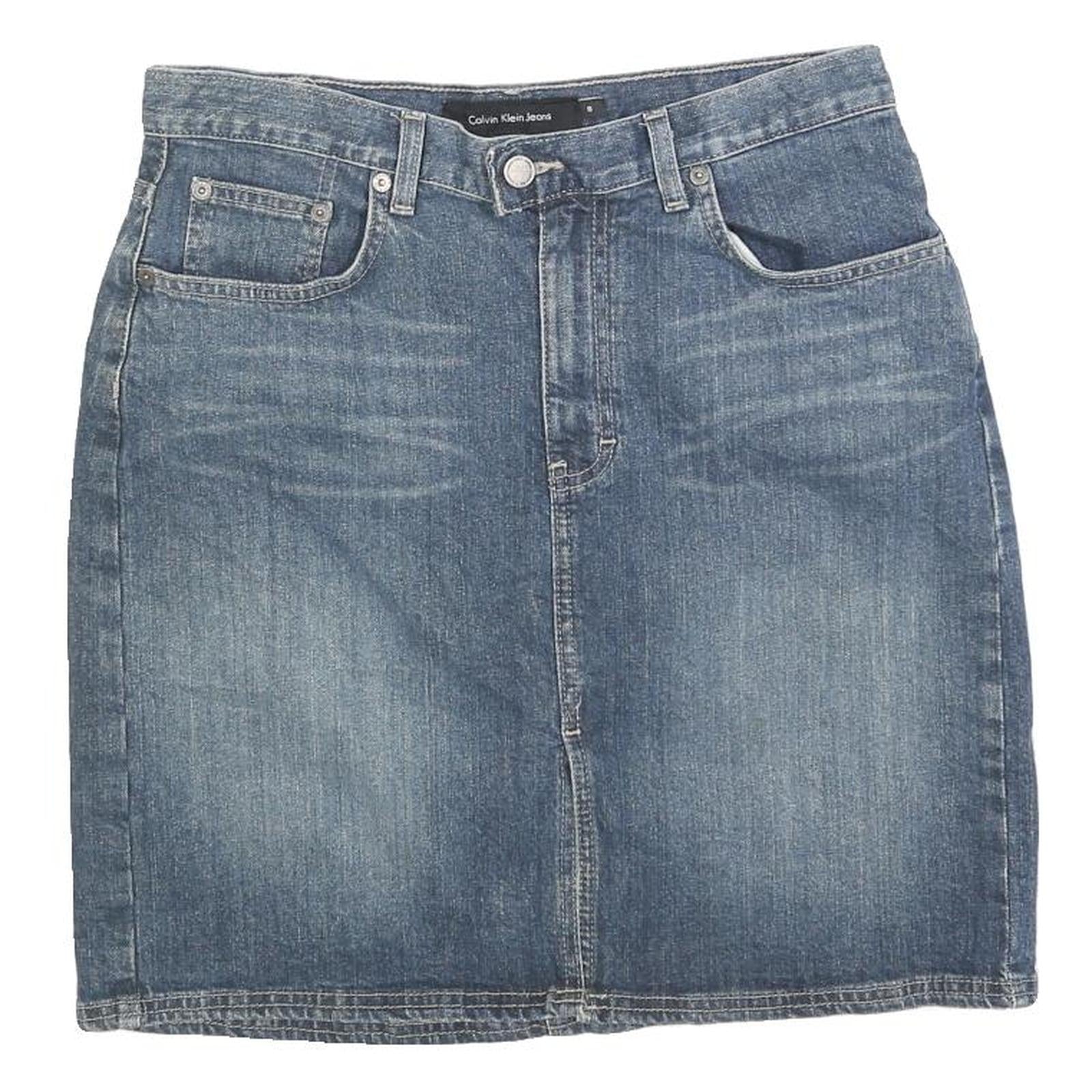 CALVIN KLEIN JEANS Womens Blue Denim Straight Knee Length Denim Plain M Casual