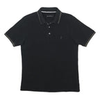 FRENCH CONNECTION Mens Black Short Sleeve Plain Polo Shirt L Cotton Casual