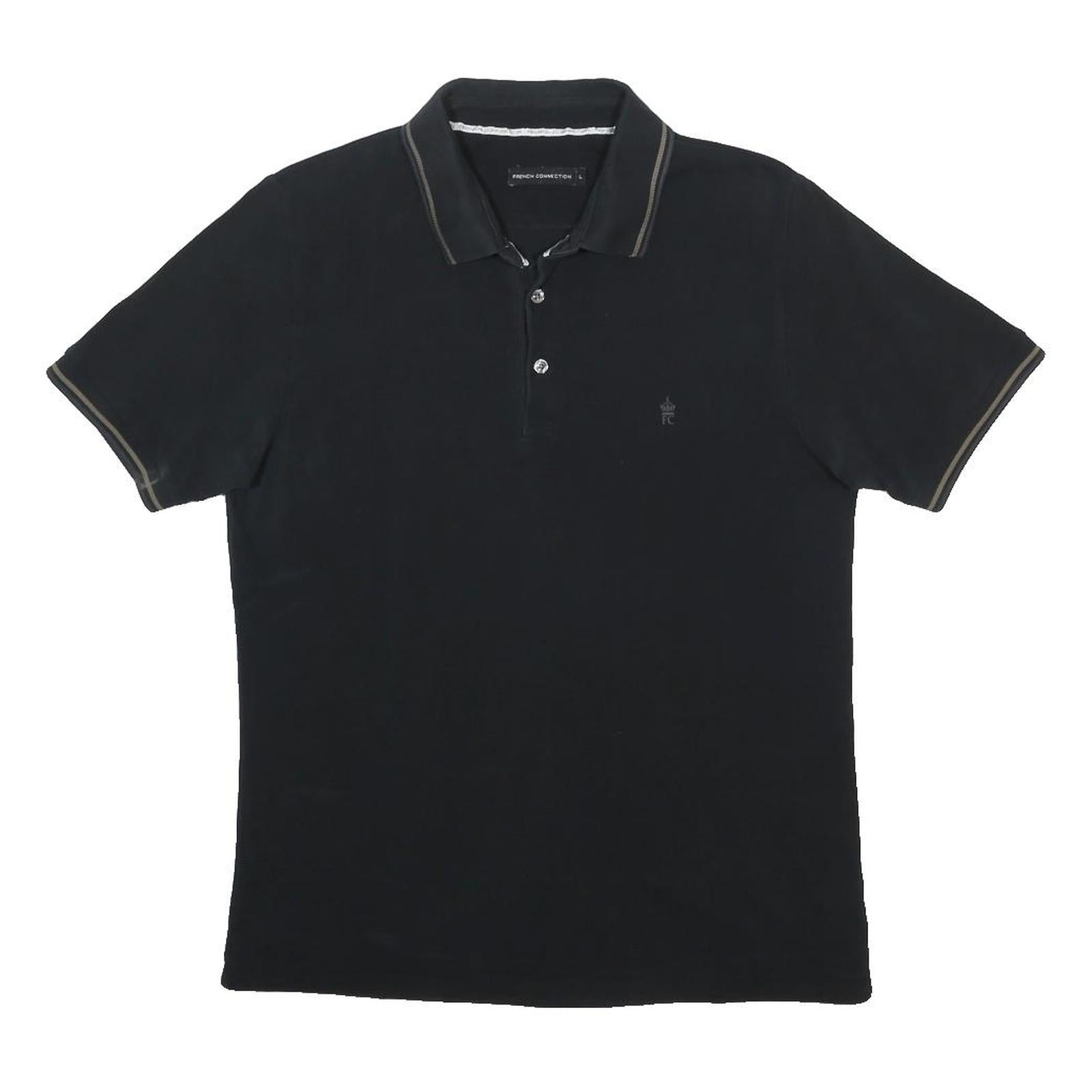 FRENCH CONNECTION Mens Black Short Sleeve Plain Polo Shirt L Cotton Casual