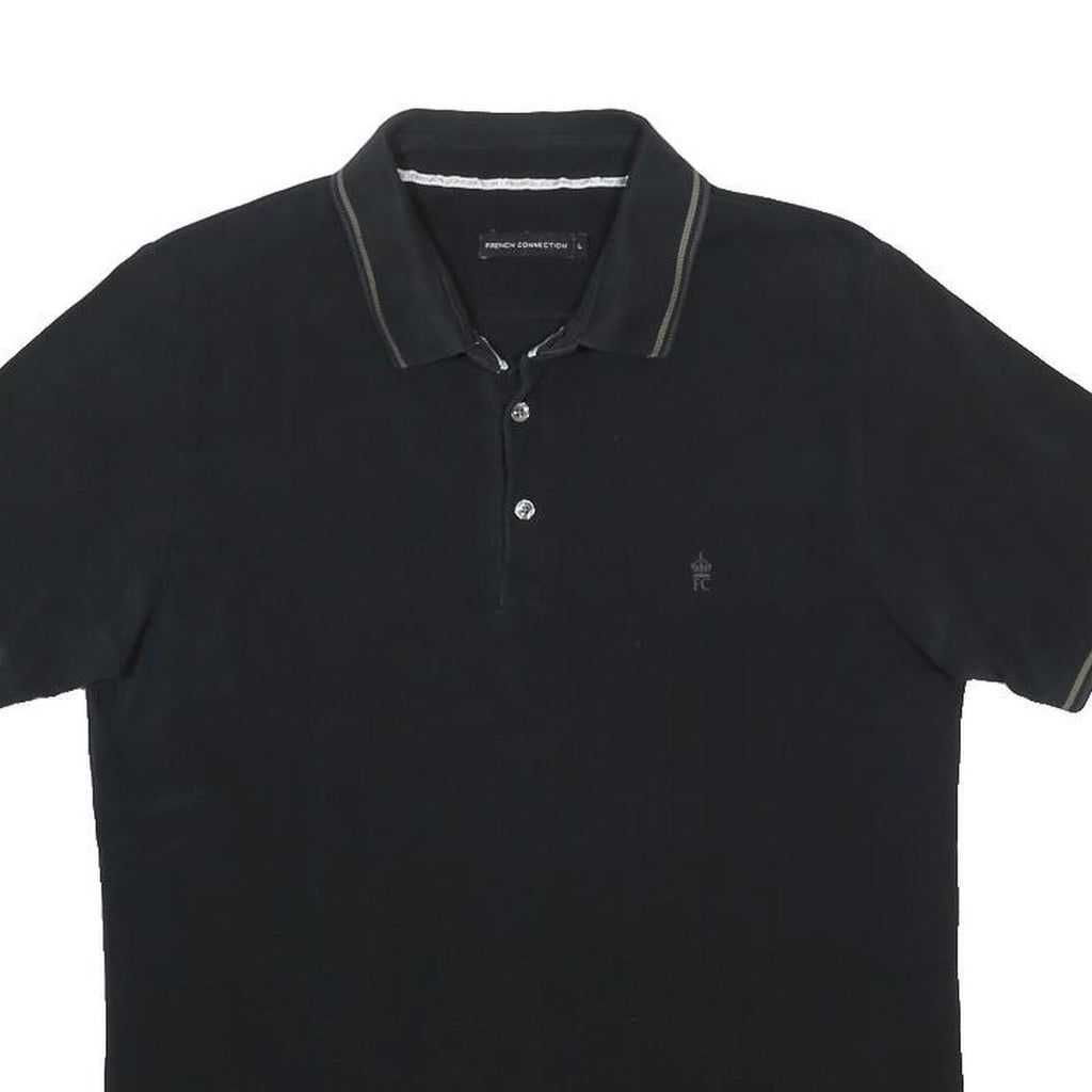 FRENCH CONNECTION Mens Black Short Sleeve Plain Polo Shirt L Cotton Casual