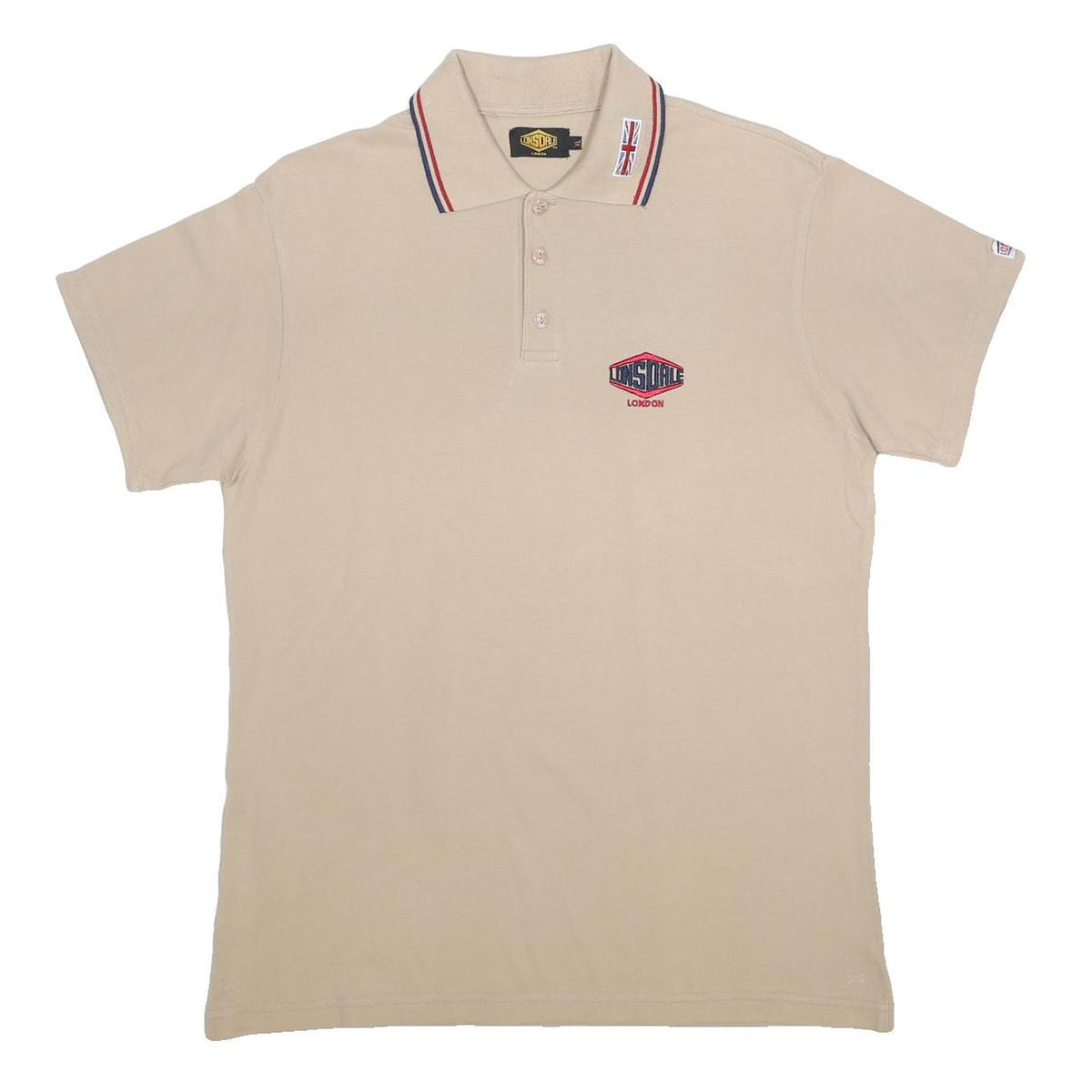 LONSDALE Mens Beige Short Sleeve Logo Embroidered Cotton Blend Polo Shirt XL