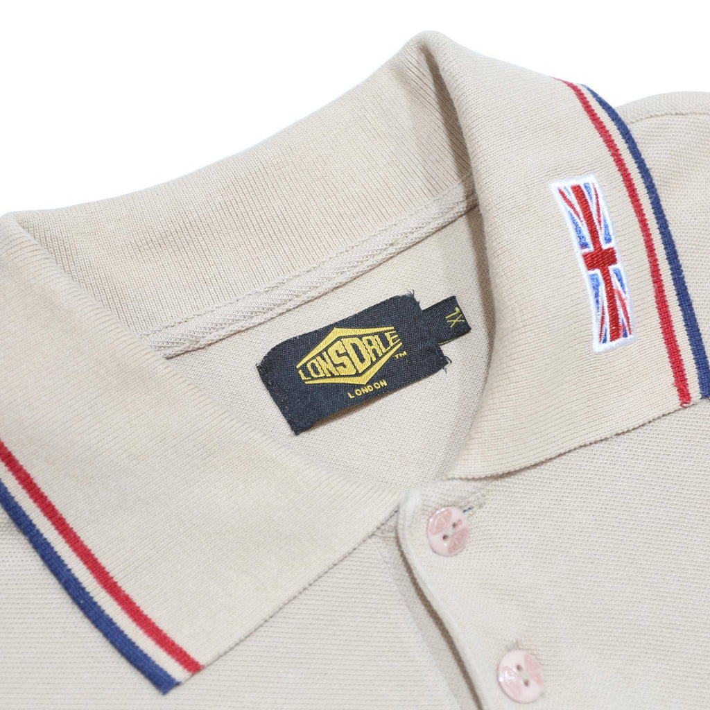 LONSDALE Mens Beige Short Sleeve Logo Embroidered Cotton Blend Polo Shirt XL