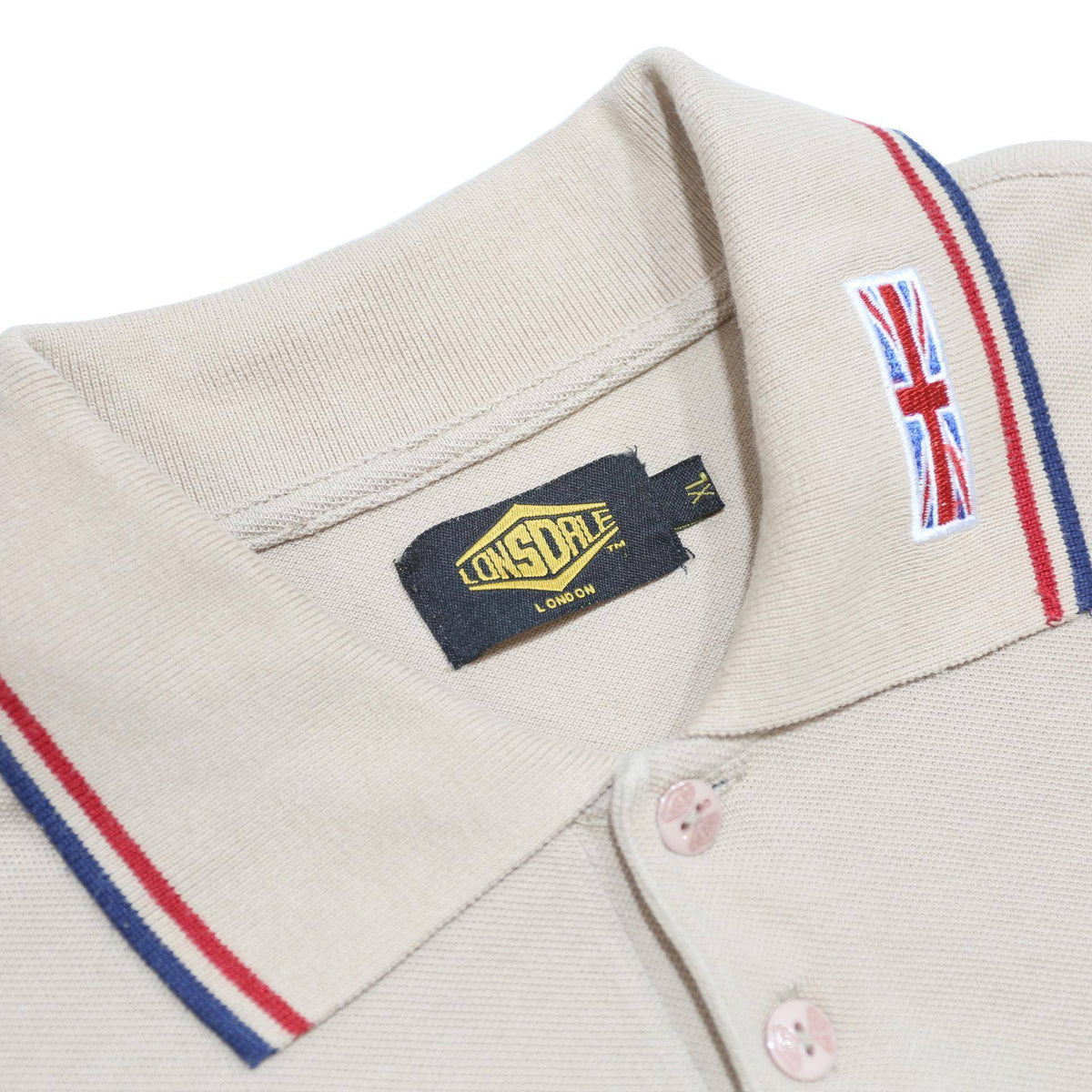 LONSDALE Mens Beige Short Sleeve Logo Embroidered Cotton Blend Polo Shirt XL
