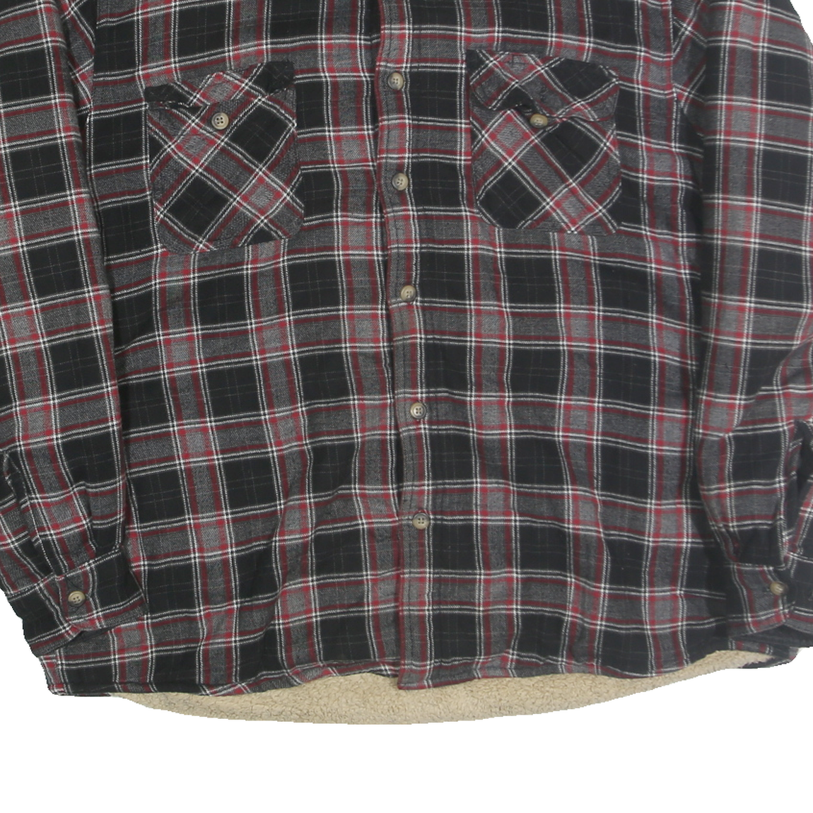 WRANGLER Mens Black Red Check Button Jacket XL Polyester Blend Cozy Lined