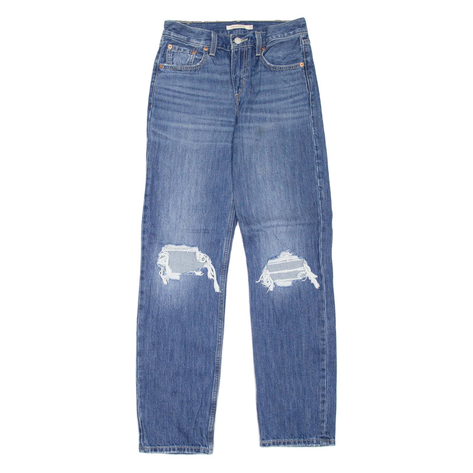 LEVI'S Low Pro Distressed Womens Jeans Blue Regular Straight Stone Wash W25 L31