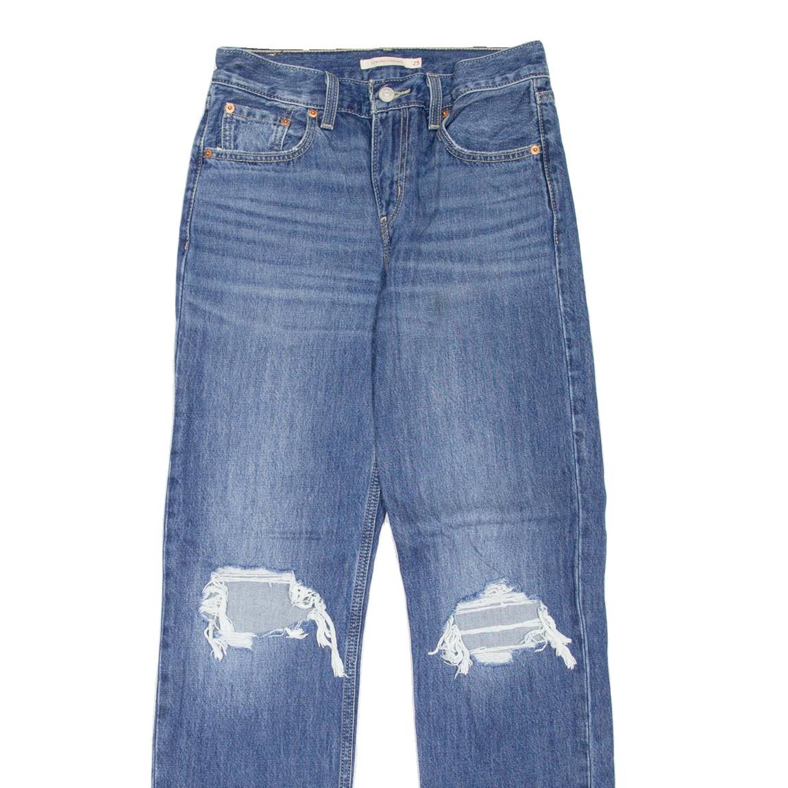 LEVI'S Low Pro Distressed Womens Jeans Blue Regular Straight Stone Wash W25 L31