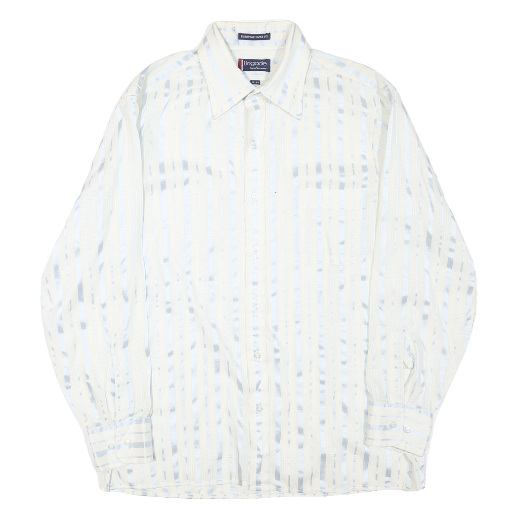 BRIGADE Mens White Blue Stripe Shirt M Cotton Blend European Fit Classic