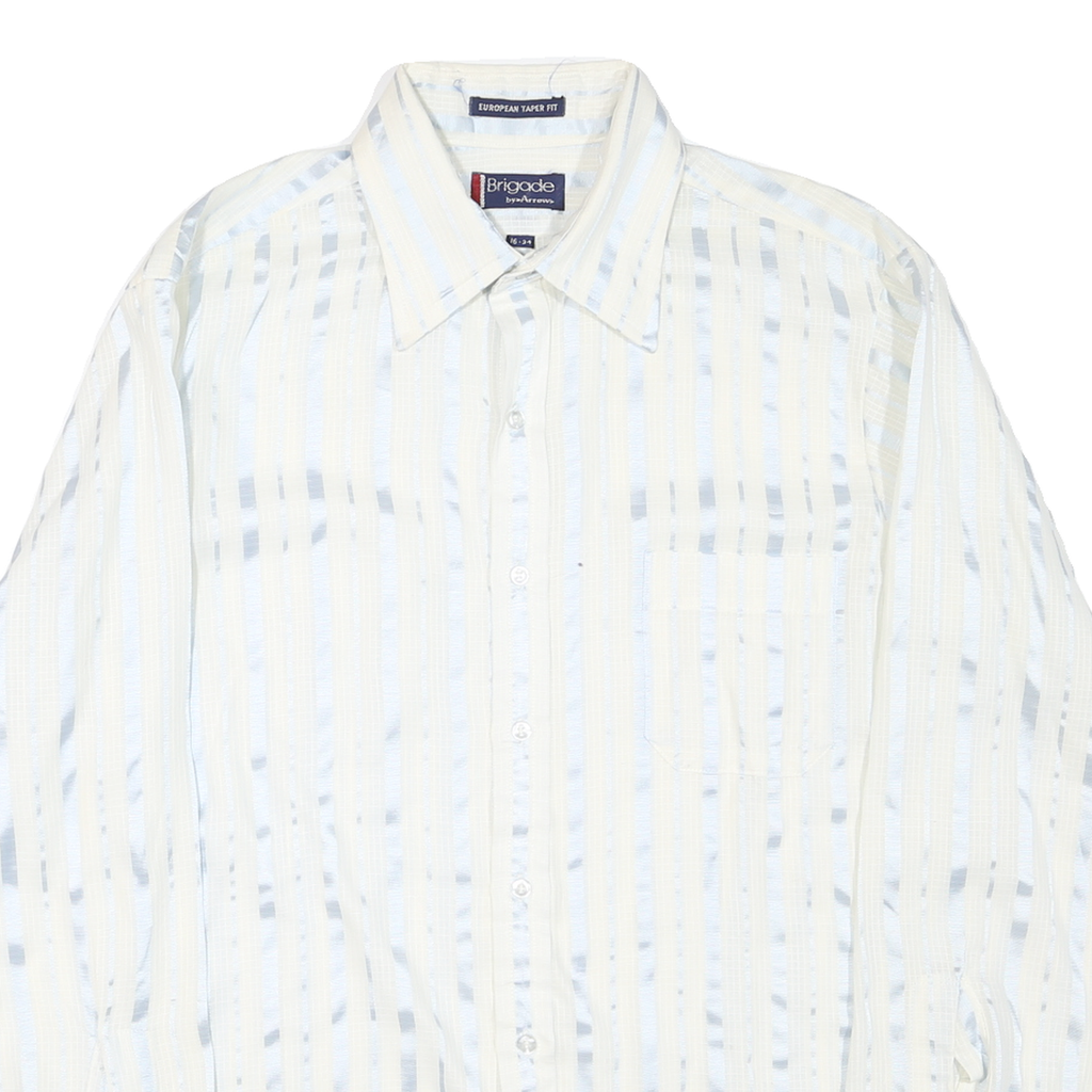 BRIGADE Mens White Blue Stripe Shirt M Cotton Blend European Fit Classic