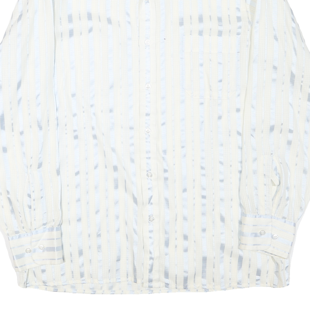 BRIGADE Mens White Blue Stripe Shirt M Cotton Blend European Fit Classic