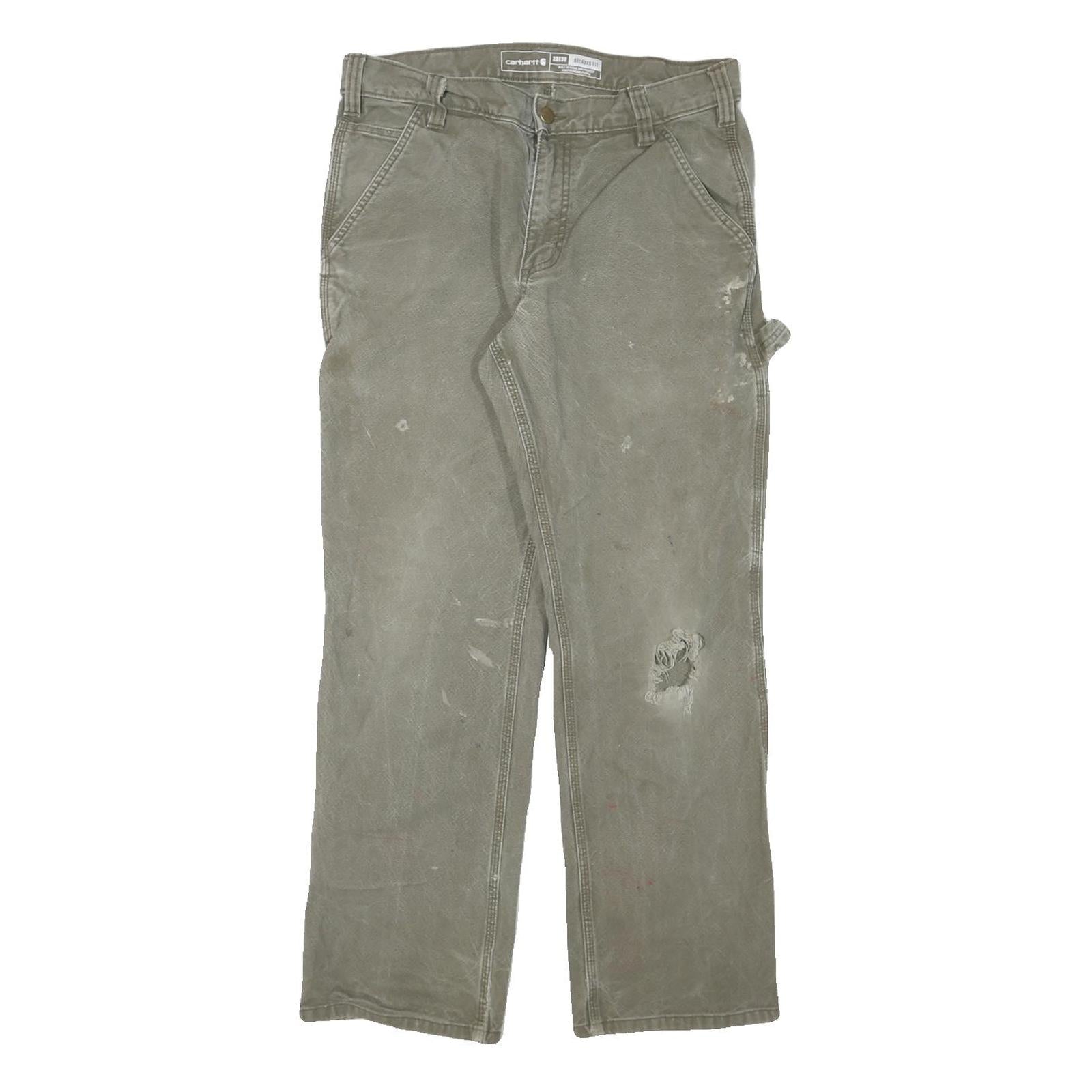 CARHARTT Mens Relaxed Green Cotton Blend Zip Trousers W33 L30 Workwear Painter