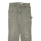 CARHARTT Mens Relaxed Green Cotton Blend Zip Trousers W33 L30 Workwear Painter