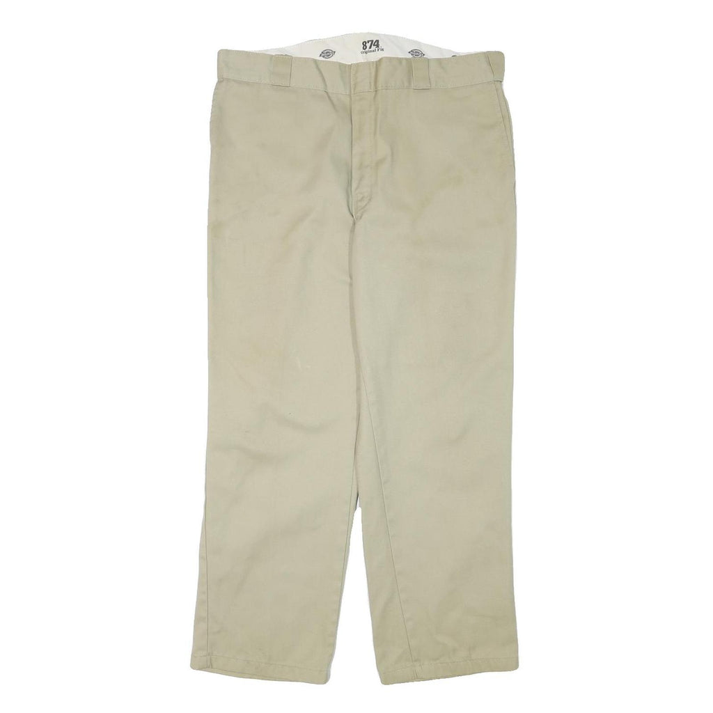 DICKIES Mens Cotton Blend Beige Regular Fit Straight Leg Trousers W36 L28