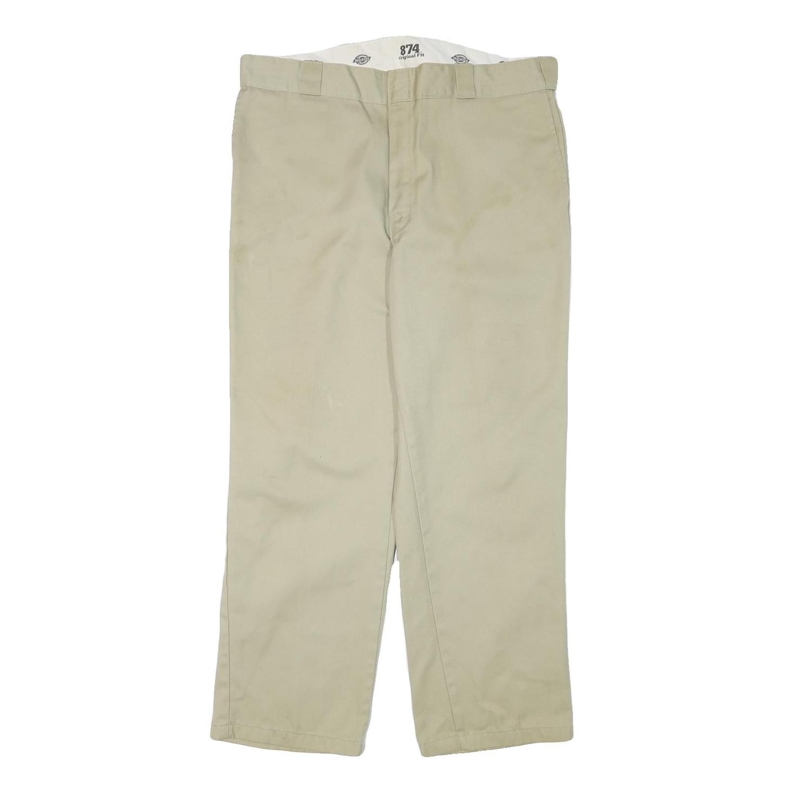 DICKIES Mens Cotton Blend Beige Regular Fit Straight Leg Trousers W36 L28