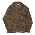 Womens Brown Black Animal Print Long Sleeve Collared Blouse L Polyester Blend