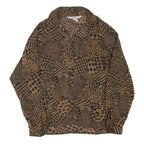 Womens Brown Black Animal Print Long Sleeve Collared Blouse L Polyester Blend