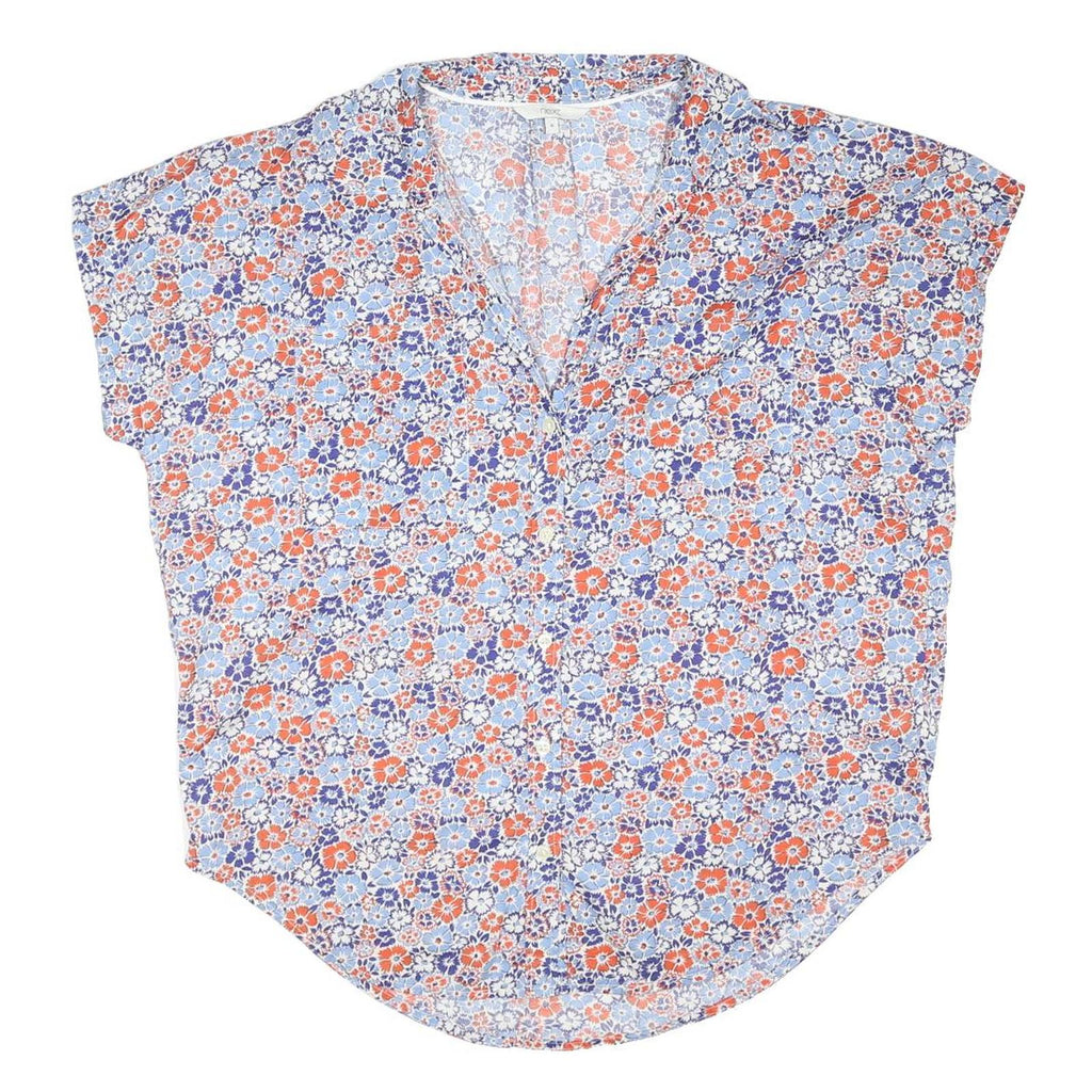 NEXT Womens Blue & Red Floral Pattern Shirt M Cotton Blend Relaxed Fit Casual