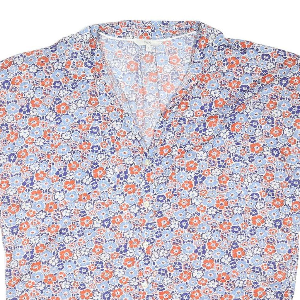 NEXT Womens Blue & Red Floral Pattern Shirt M Cotton Blend Relaxed Fit Casual