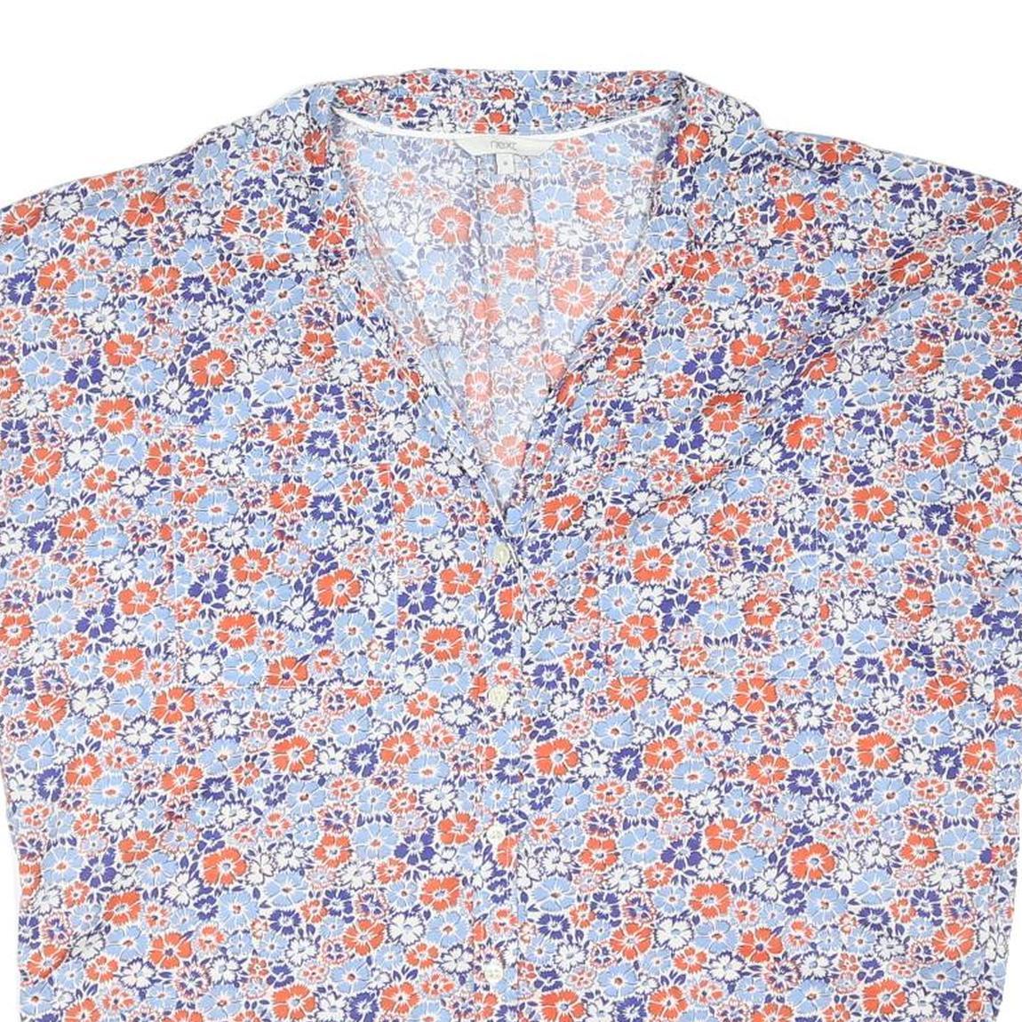 NEXT Womens Blue & Red Floral Pattern Shirt M Cotton Blend Relaxed Fit Casual