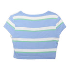 TOMMY HILFIGER Girls Blue & White Striped Crop T-Shirt M Short Sleeve V-Neck