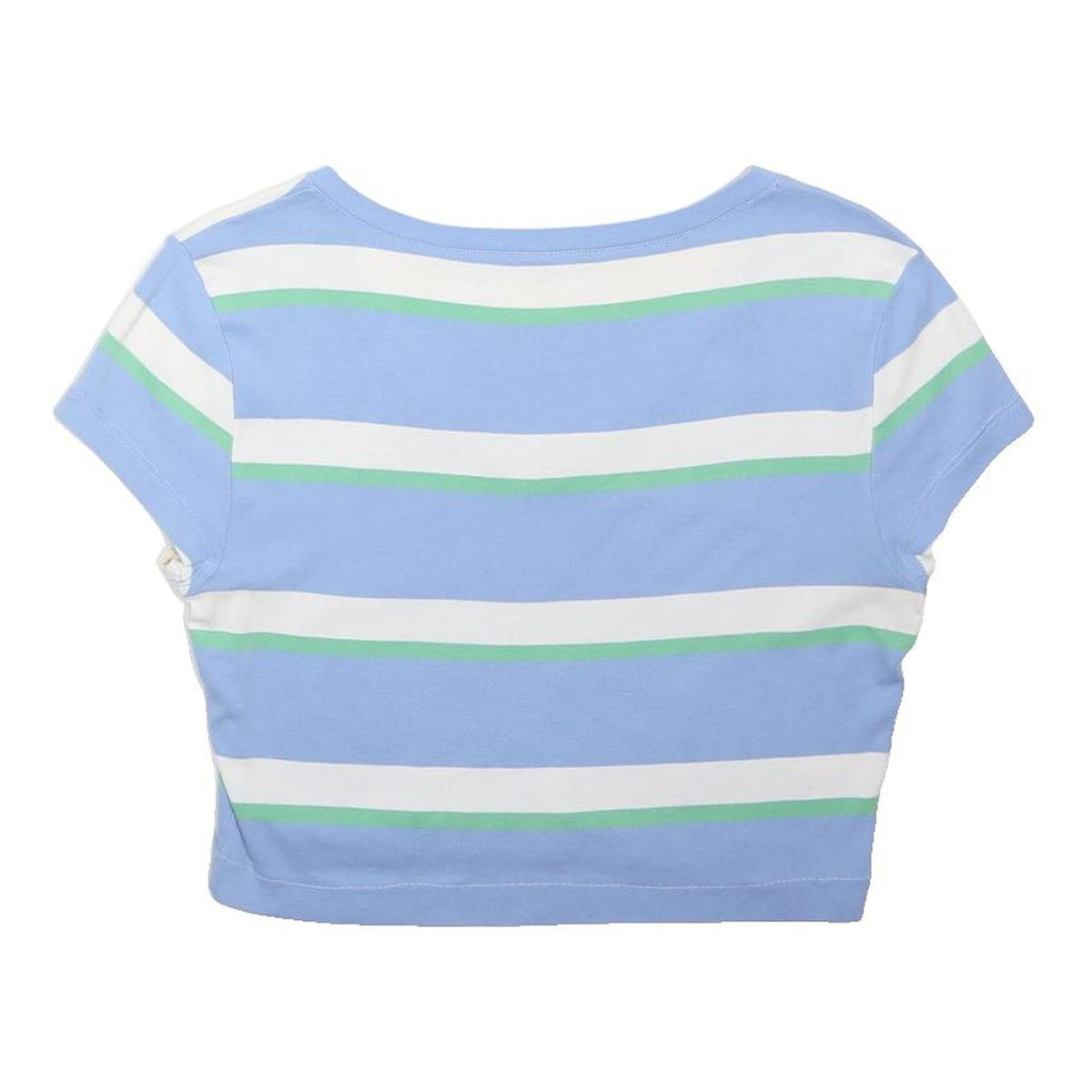 TOMMY HILFIGER Girls Blue & White Striped Crop T-Shirt M Short Sleeve V-Neck