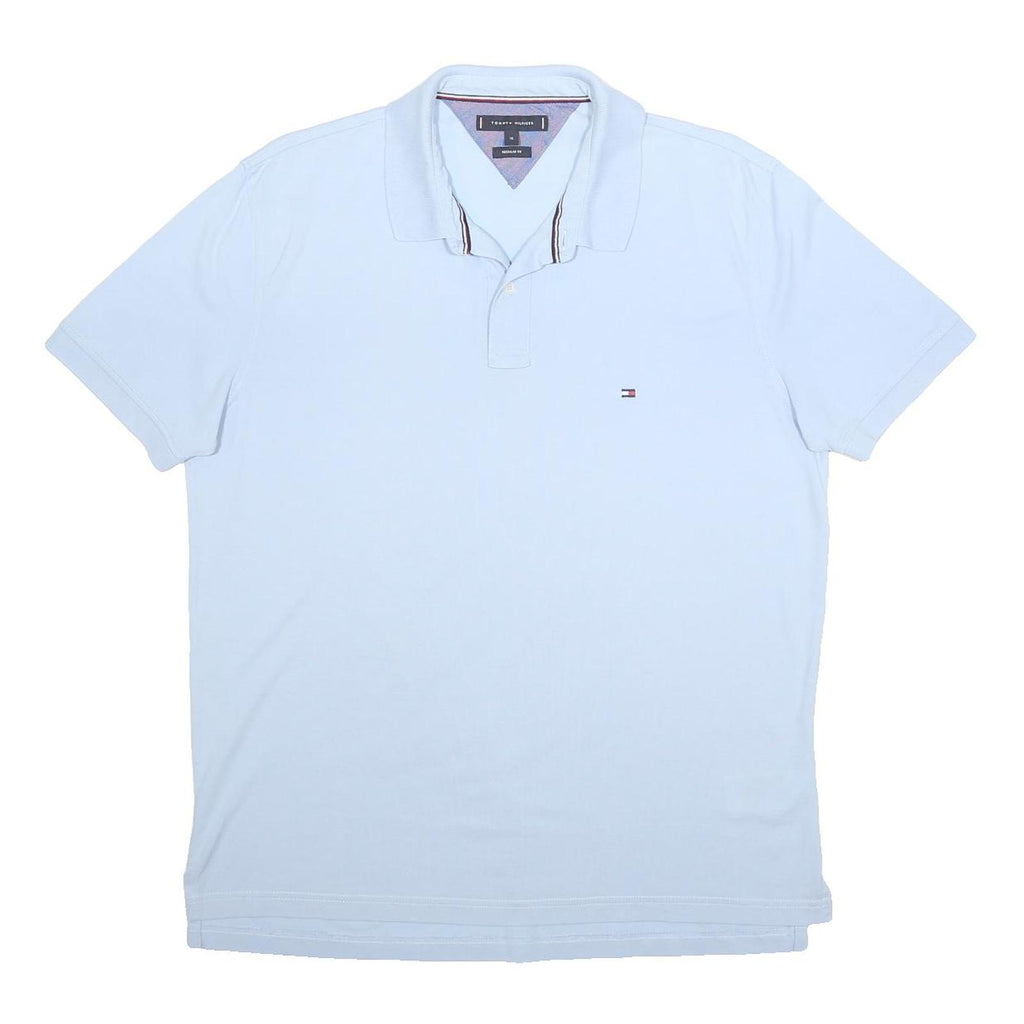 TOMMY HILFIGER Mens Light Blue Polo Shirt XL Cotton Short Sleeve Basic