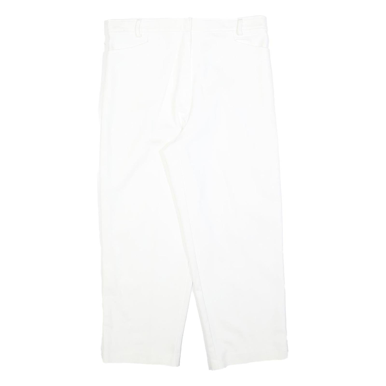 Womens White Relaxed Fit Cotton Blend Trousers W32 L25 Zip Closure