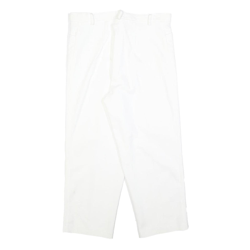 Womens White Relaxed Fit Cotton Blend Trousers W32 L25 Zip Closure