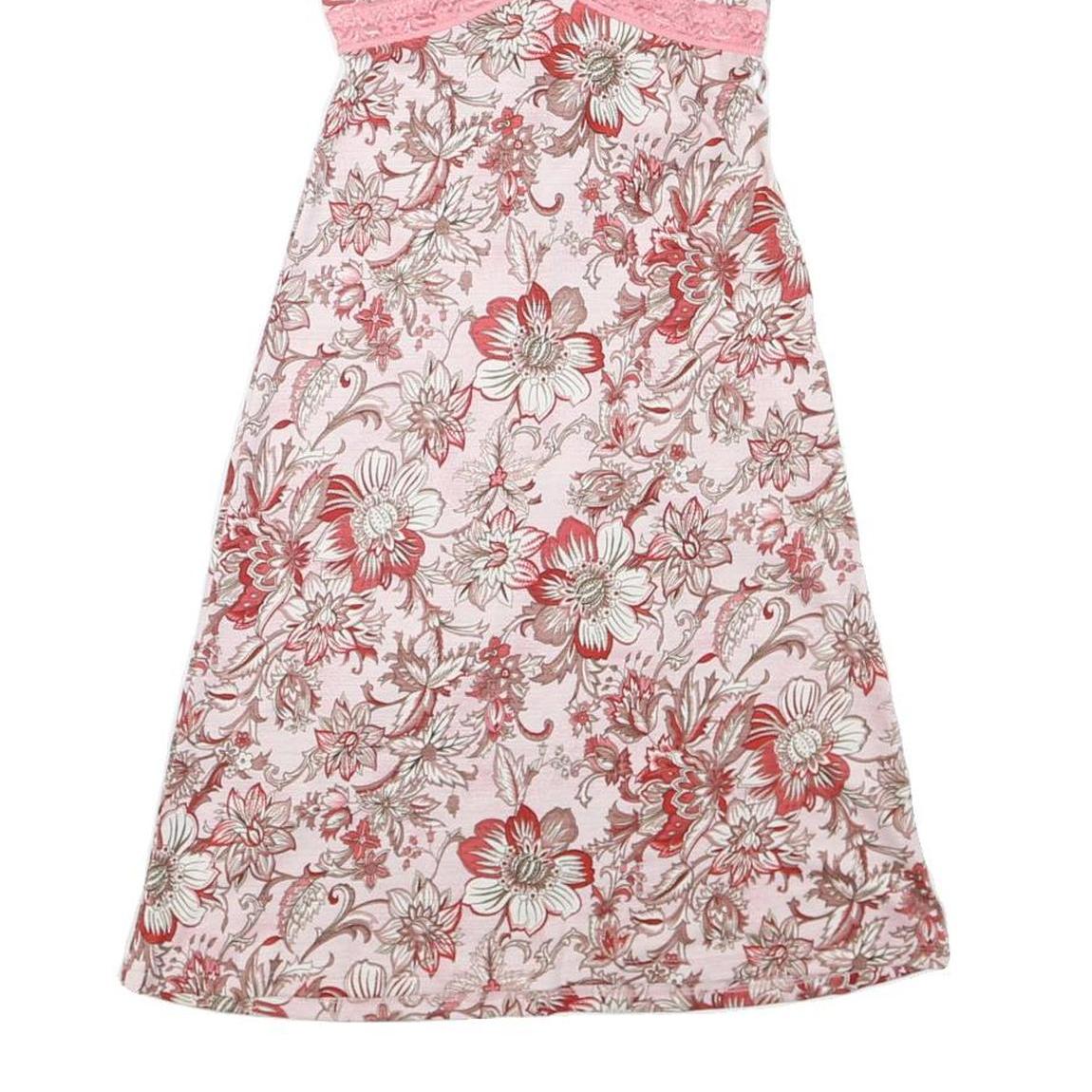 FOREVER21 Womens Pink Floral Print Cotton Blend Day Dress XS Lace Trim V-Neck