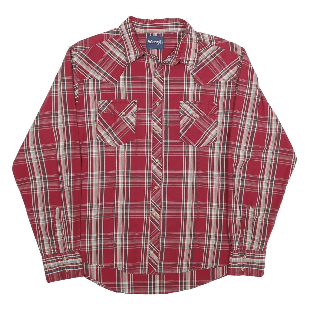 WRANGLER Mens Red & White Check Shirt L Long Sleeve Button Casual Cotton Blend