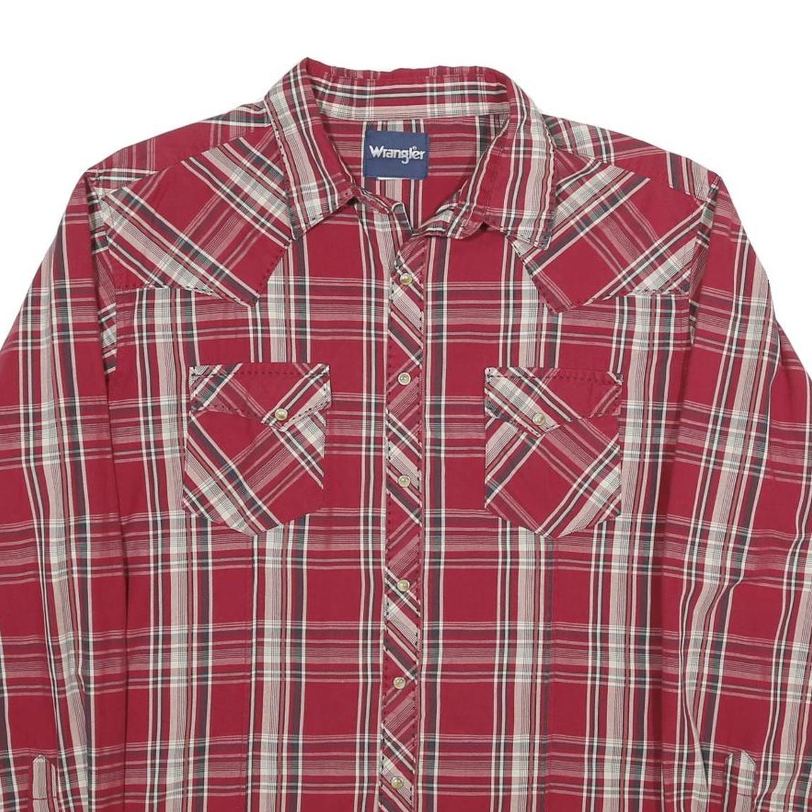 WRANGLER Mens Red & White Check Shirt L Long Sleeve Button Casual Cotton Blend