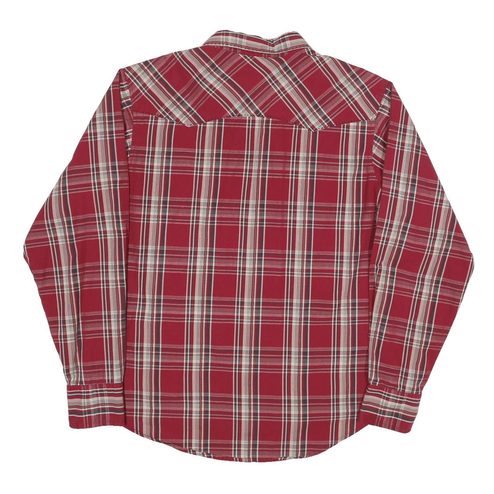 WRANGLER Mens Red & White Check Shirt L Long Sleeve Button Casual Cotton Blend