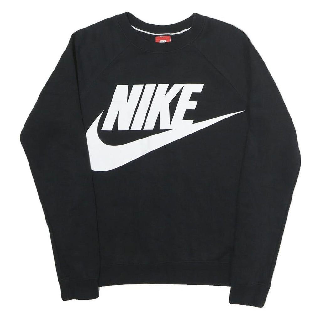 NIKE Mens Black Crew Neck S Cotton Blend Pullover Sweatshirt Bold Logo