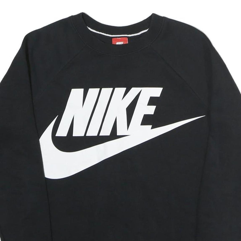 NIKE Mens Black Crew Neck S Cotton Blend Pullover Sweatshirt Bold Logo